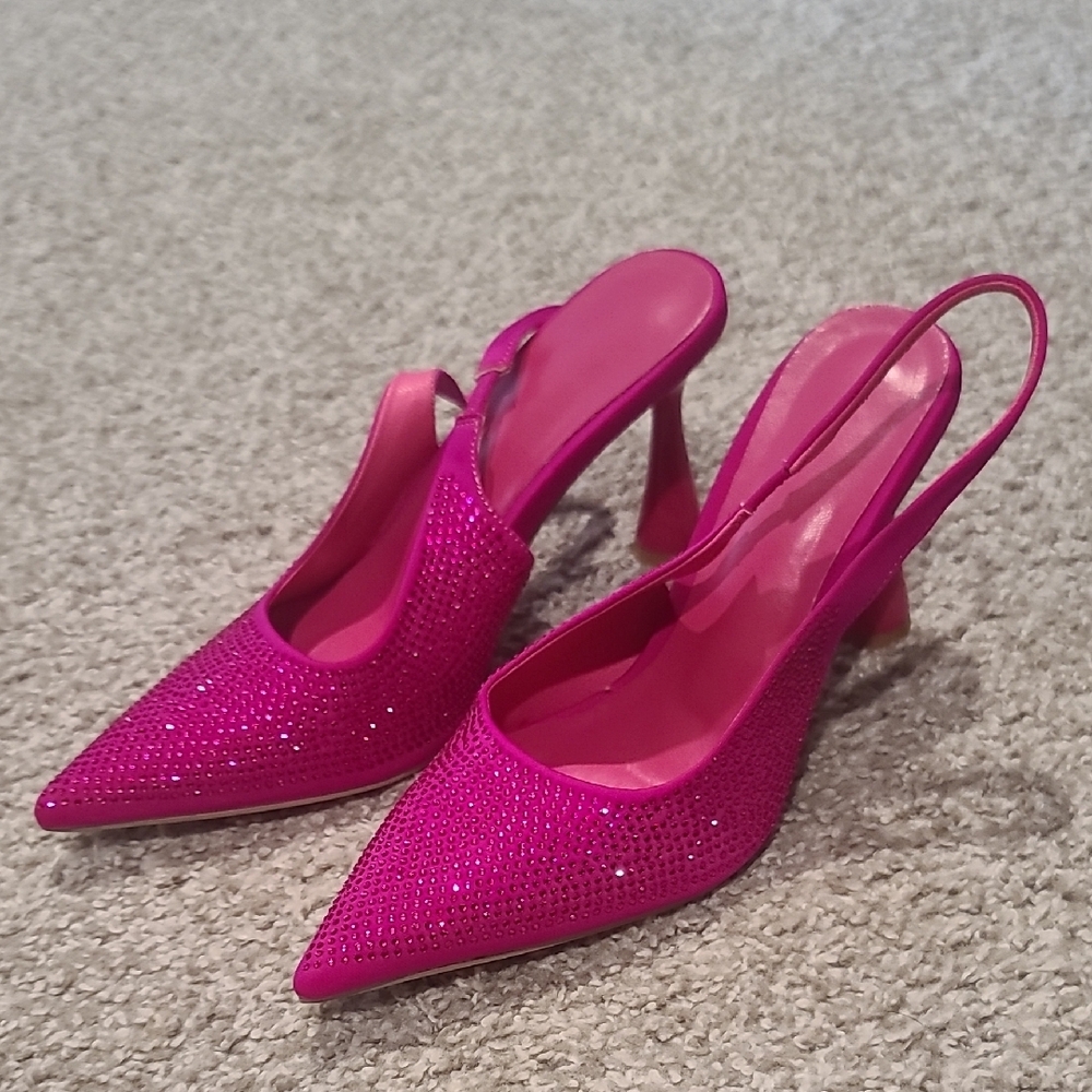 Elegant Pink Rhinestone Slingback Heels